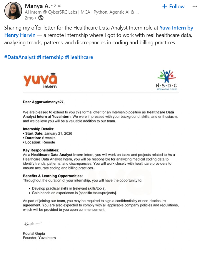 Instant Offer Letter by YuvaIntern- Yuvaintern Reviews